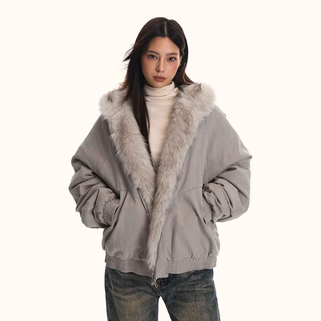 Manteau épais à capuche, chaud et ample, en fourrure