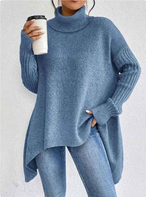 Pull tricot à col roulé irrégulier d'hiver, manches longues, pour femmes