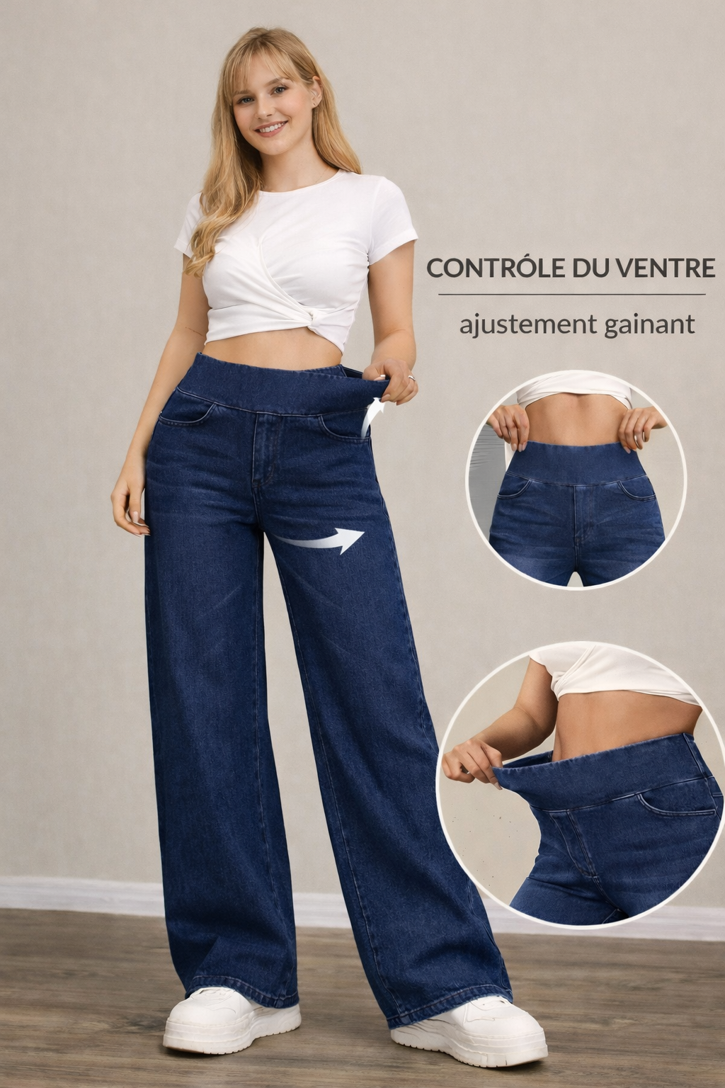 Retro wide-leg high-waisted jeans