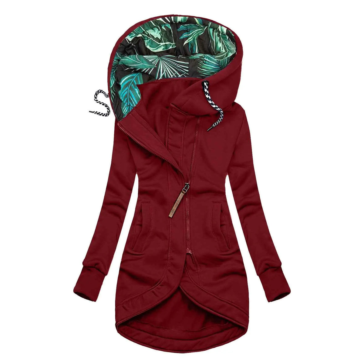 Veste à capuche interieur imprimée de couleur unie