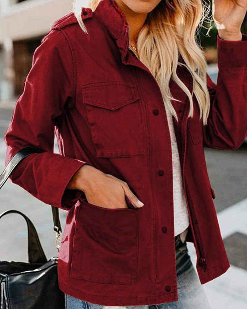 Veste décontractée pour femme à fermeture éclair, col à revers