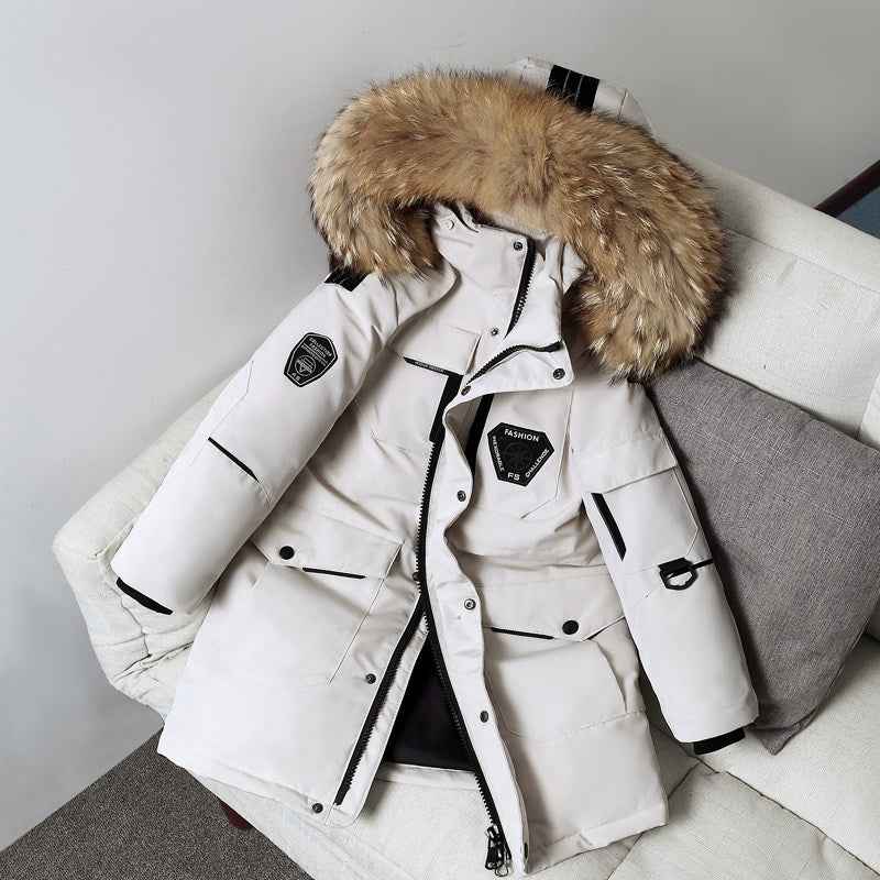 Doudoune pour enfants Garçons mi-longue épaissie Manteau à col en fourrure