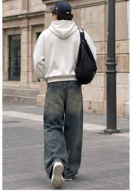 Jean large décontracté usé style rétro