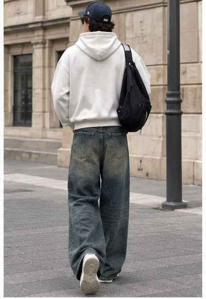 Jean large décontracté usé style rétro