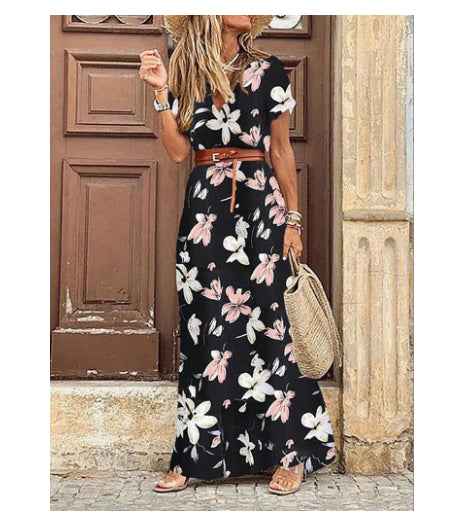 Robe à fleurs à col en V  pour femmes