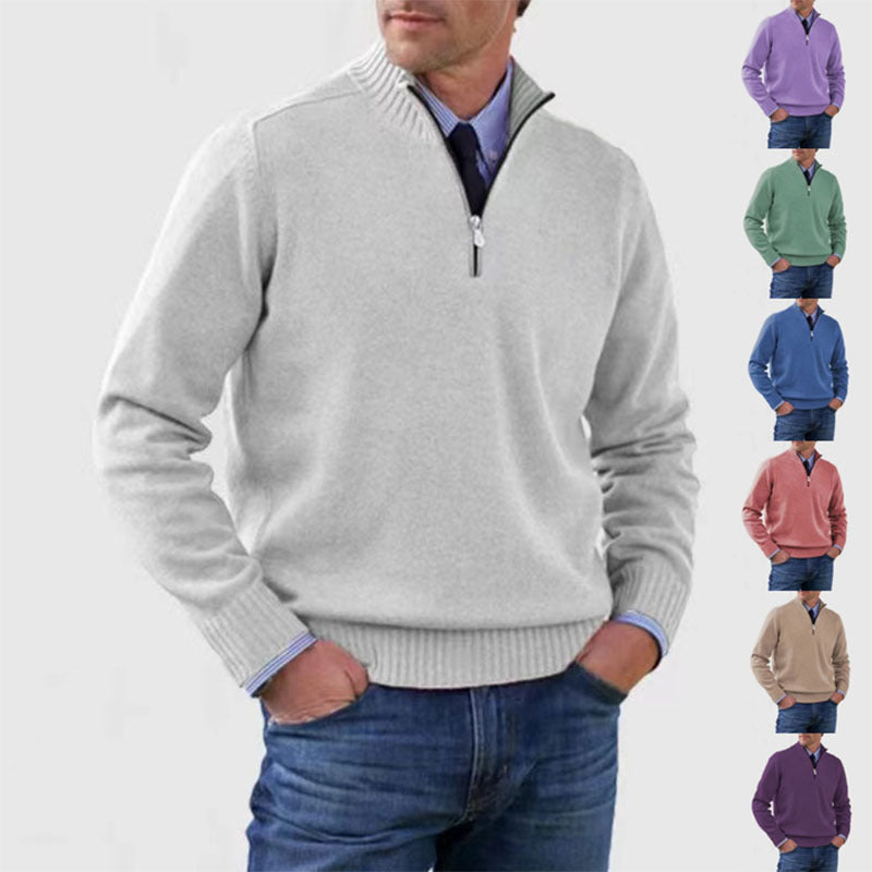 Pull homme à col montant avec fermeture éclair, mode hiver, couleur unie, manches longues