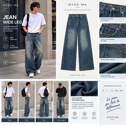 Jean large décontracté usé style rétro
