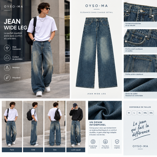 Jean large décontracté usé style rétro