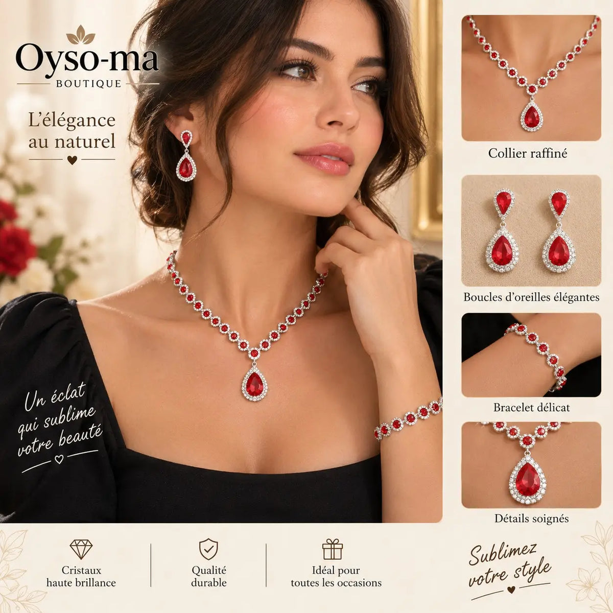 Ensemble Bijoux de trois pièces Collier assorti Boucles d'oreilles Bracelet