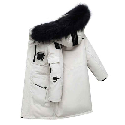 Doudoune pour enfants Garçons mi-longue épaissie Manteau à col en fourrure