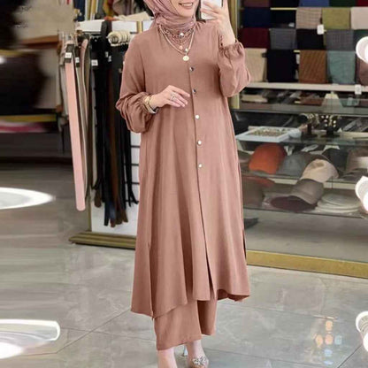 Ensemble Hijab chemise et pantalon pour femmes en soie glacée