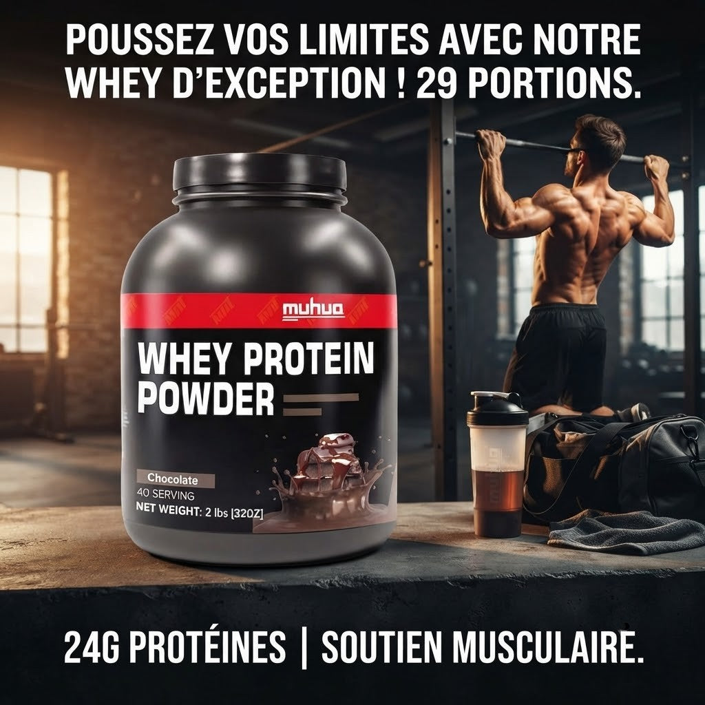 Poudre de Protéine de Lactosérum Goût Chocolat - 907g | Muhua