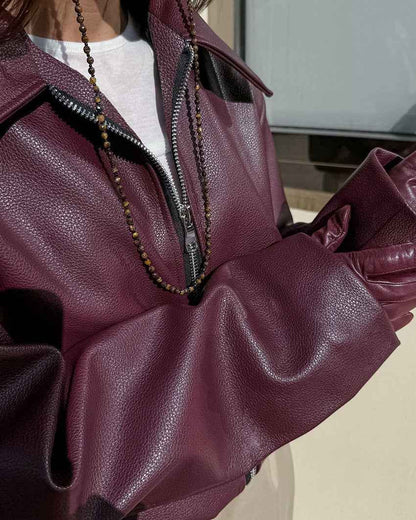 Veste élégante en cuir mate de style motard rétro