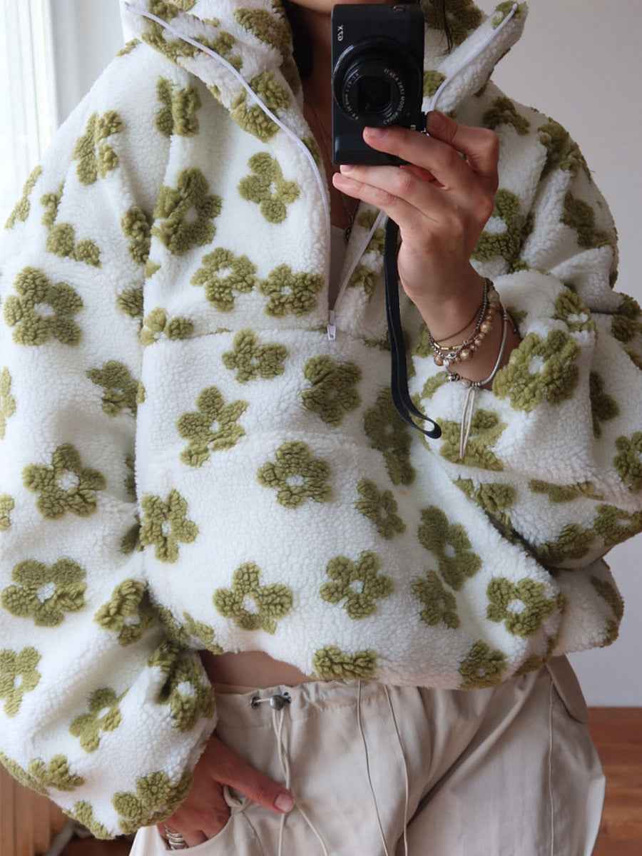 Sweatshirt en polaire avec fleurs d'hiver, style décontracté, pour femmes