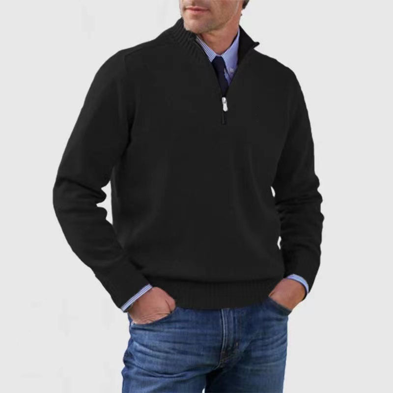 Pull homme à col montant avec fermeture éclair, mode hiver, couleur unie, manches longues