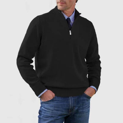 Pull homme à col montant avec fermeture éclair, mode hiver, couleur unie, manches longues