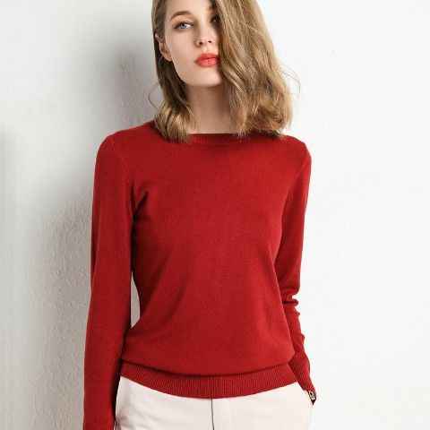 Nouveau pull femme pull en tricot col rond chemisier basique