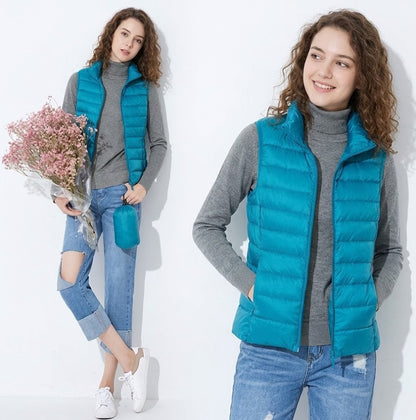 Gilet léger en duvet pour femmes , col montant court slim