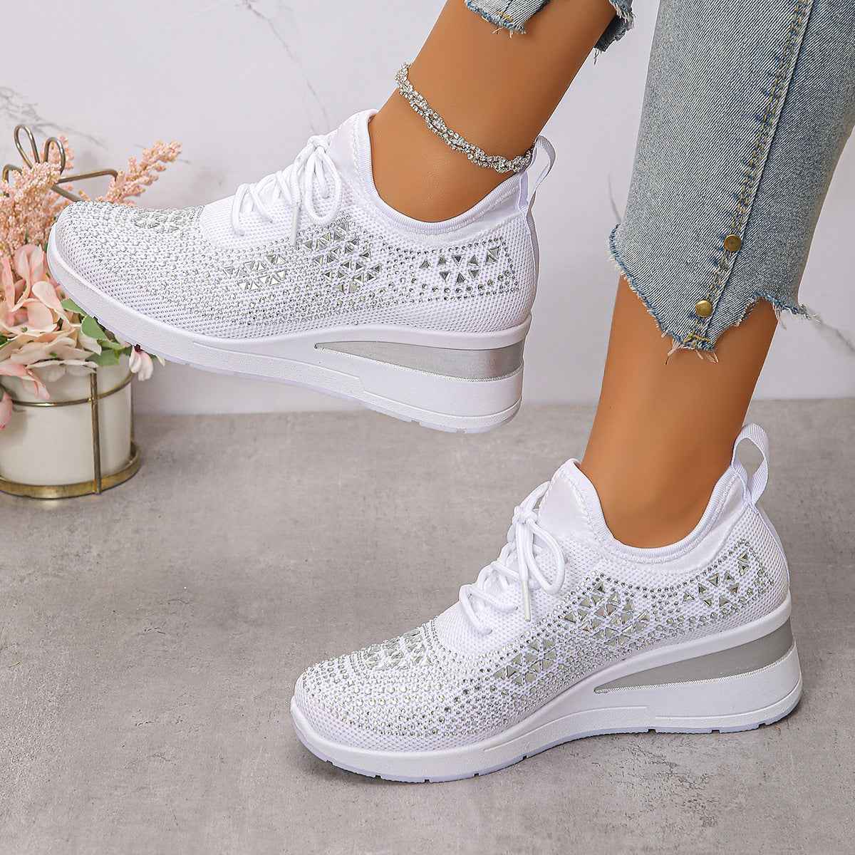 Baskets en strass Ins à la mode , à semelles compensées pour femmes