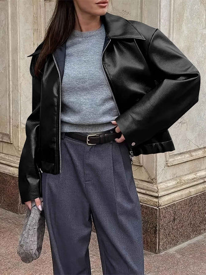 Veste élégante en cuir mate de style motard rétro
