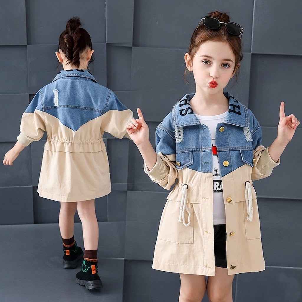 Trench-coat en denim simple pour filles à la mode
