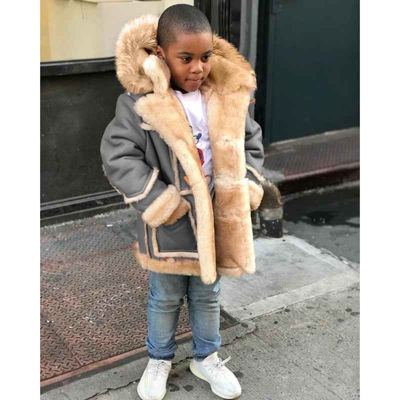 Veste à capuche mode tout-en-un en fourrure chaude pour garçons