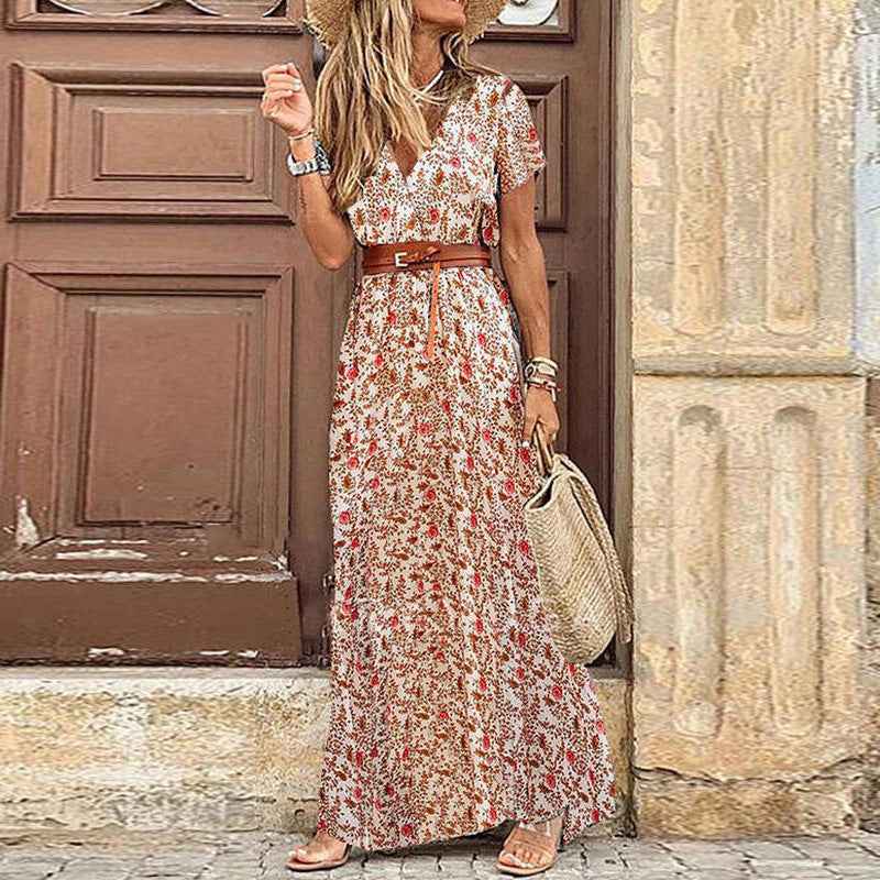 Robe à fleurs à col en V  pour femmes