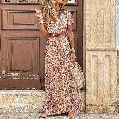 Robe à fleurs à col en V  pour femmes