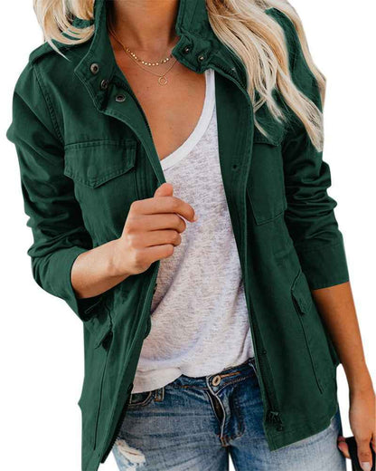 Veste décontractée pour femme à fermeture éclair, col à revers
