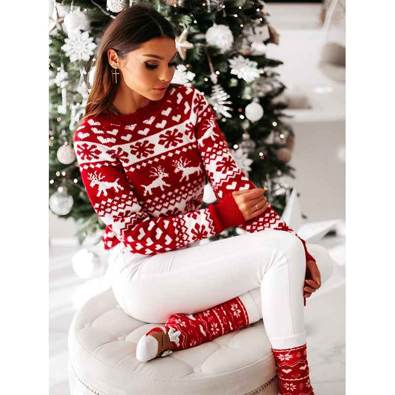 Pull en tricot à manches longues avec élan de Noël