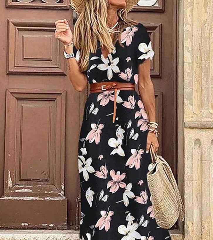 Robe à fleurs à col en V  pour femmes