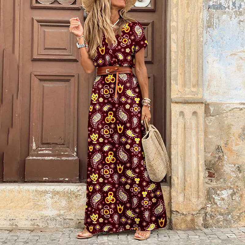 Robe à fleurs à col en V  pour femmes