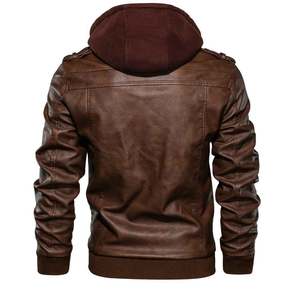 Veste Homme Manteau en Cuir PU avec Capuche Amovible