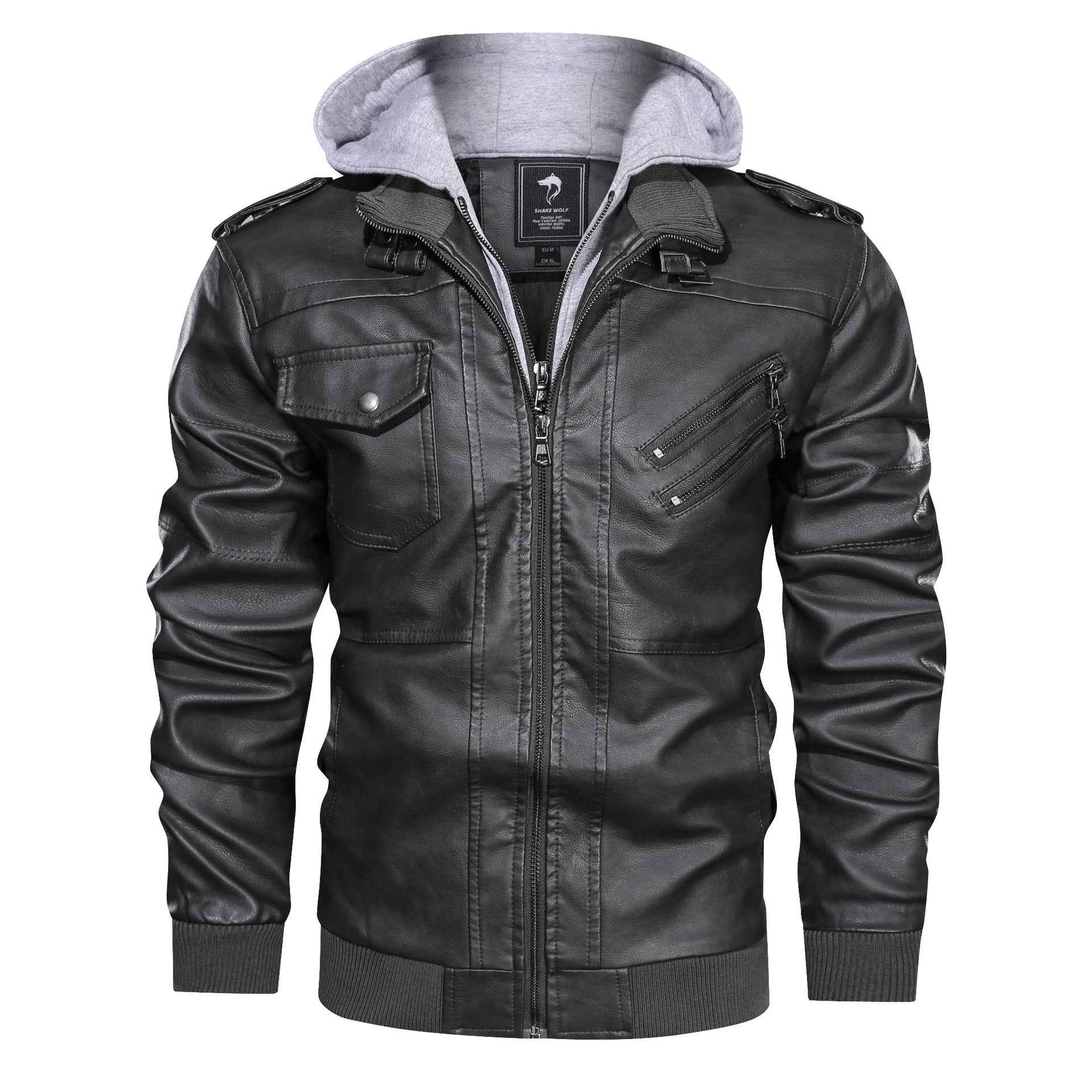 Veste Homme Manteau en Cuir PU avec Capuche Amovible