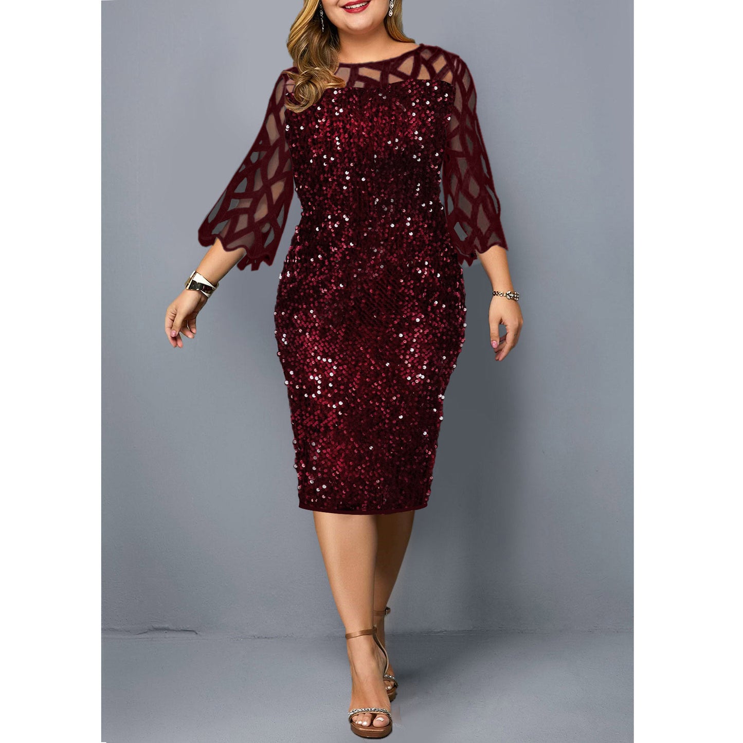 Plus Size Sequined ZHOU Dress