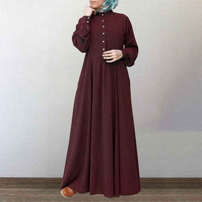 Retro Women's Cardigan Round Neck Large Swing Dress