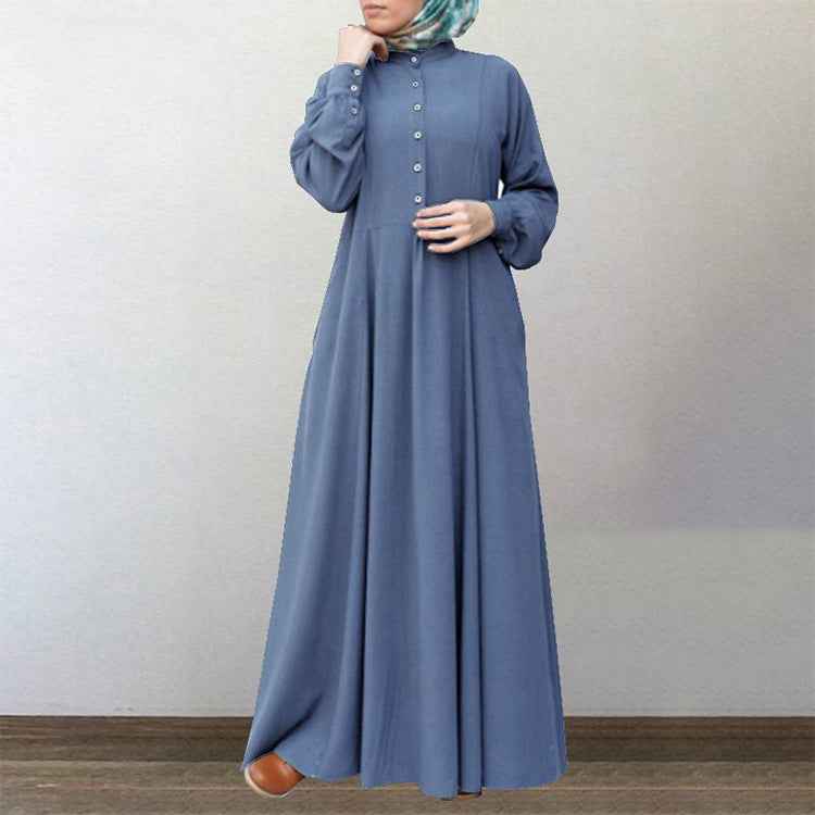 Retro Women's Cardigan Round Neck Large Swing Dress