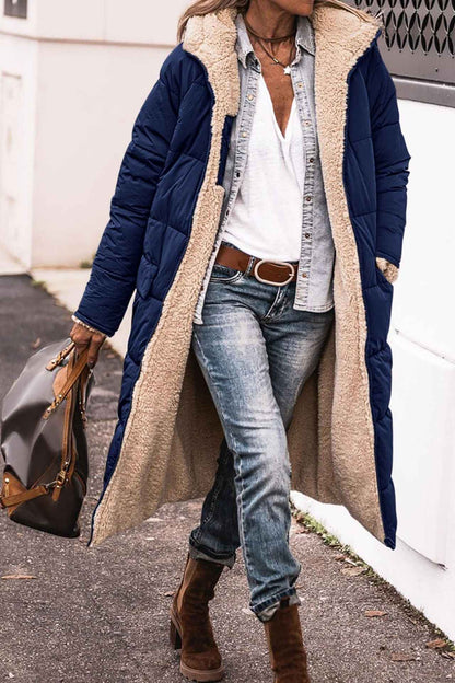 Manteau long à capuche de couleur unie, manches longues d'hiver, Pour Femme