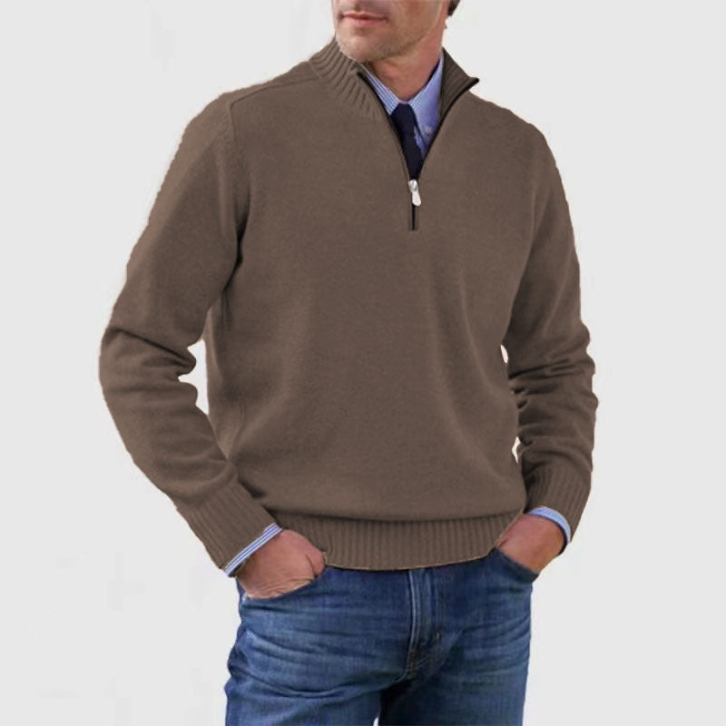 Pull homme à col montant avec fermeture éclair, mode hiver, couleur unie, manches longues