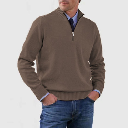 Pull homme à col montant avec fermeture éclair, mode hiver, couleur unie, manches longues