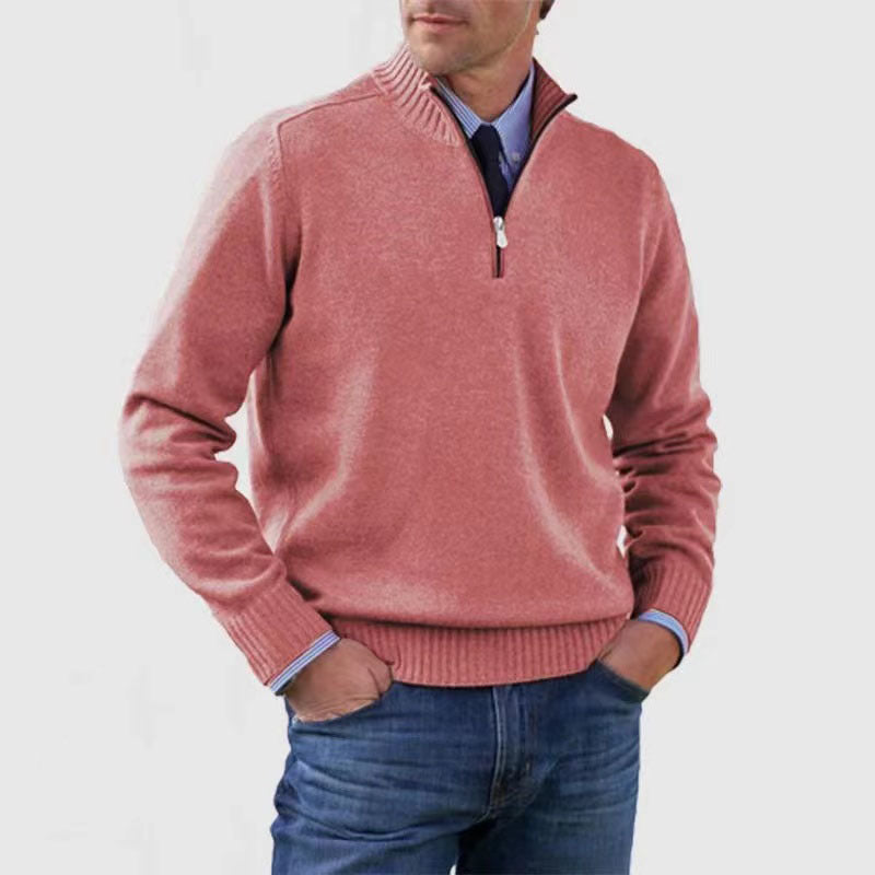 Pull homme à col montant avec fermeture éclair, mode hiver, couleur unie, manches longues