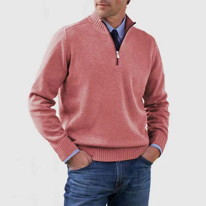 Pull homme à col montant avec fermeture éclair, mode hiver, couleur unie, manches longues