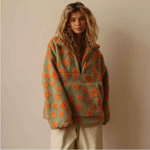 Sweatshirt en polaire avec fleurs d'hiver, style décontracté, pour femmes