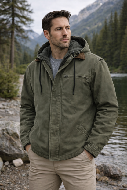 Warm fleece hooded coat with zip