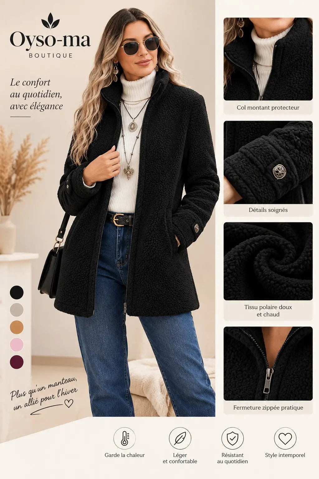 Manteau en polaire à zip pour femmes , vêtement d'extérieur décontracté