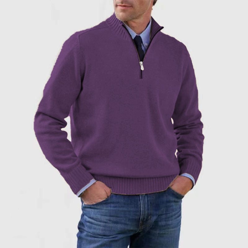 Pull homme à col montant avec fermeture éclair, mode hiver, couleur unie, manches longues