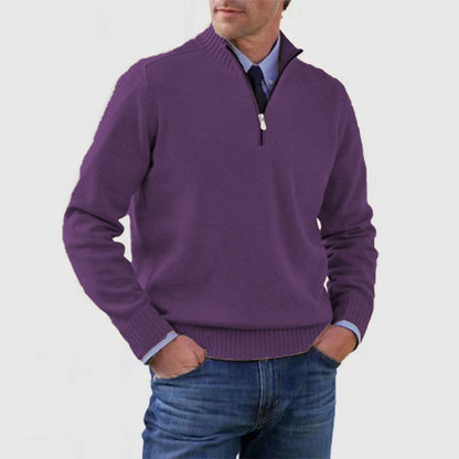 Pull homme à col montant avec fermeture éclair, mode hiver, couleur unie, manches longues