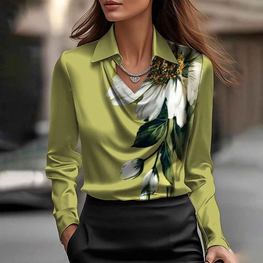 Top Chemise femme en satin uni à col drapé