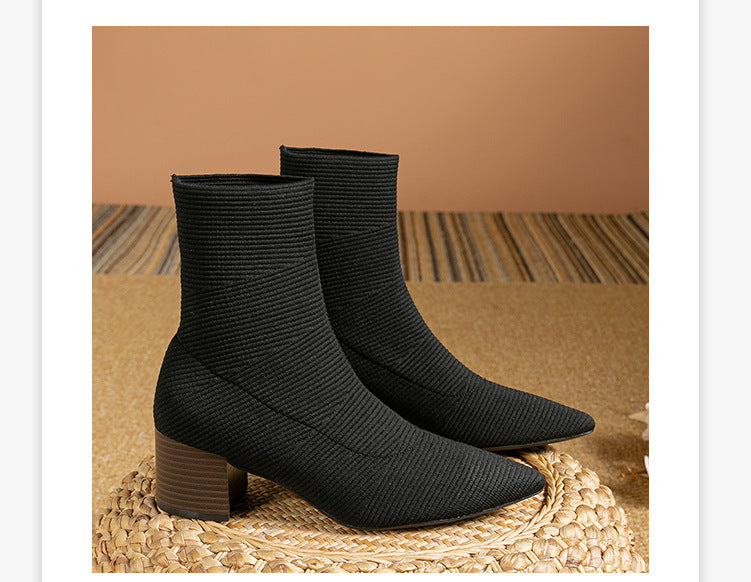 Chunky heel knit ankle boots