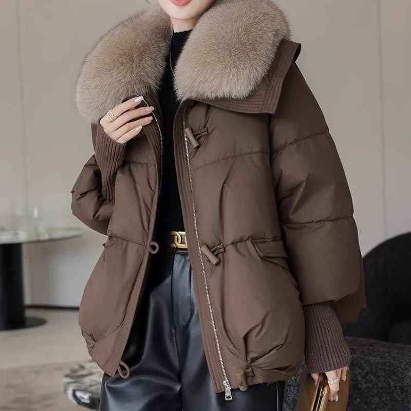 Veste en duvet pour femme , col en fourrure , vêtement d'hiver